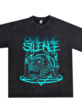 数码直喷摇滚SUICIDE SILENCE乐队印花T恤短袖重磅做旧男女国潮