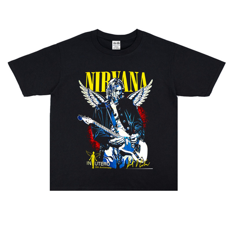 科特柯本纯棉宽松摇滚印花T恤