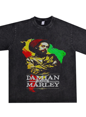 雷鬼歌手Damian Marley达米安罗伯特内斯塔Jr Gong水洗做旧T恤