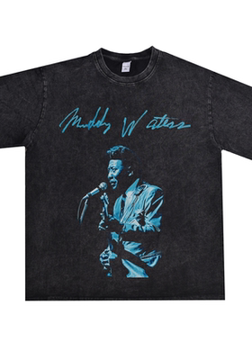 电声布鲁斯歌手经典摇滚Muddy Waters马迪·沃特斯水洗做旧T恤