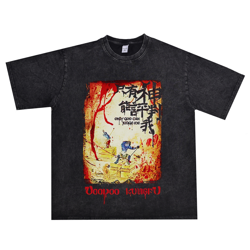 中国经典摇滚金属零壹乐队voodoo kungfu水洗做旧t恤短袖宽松男女
