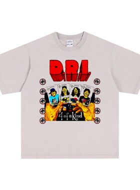 数码直喷摇滚硬核始祖D.R.I.硬汉乐队印花短袖T恤重磅纯棉嘻哈