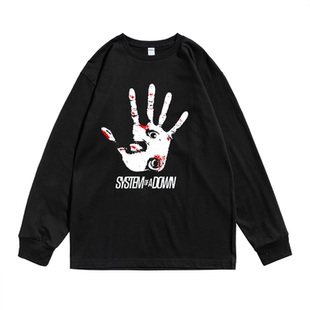 欧美另类金属摇滚System of a Down堕落体制乐队印花T恤长袖宽松