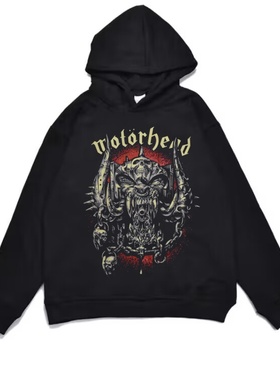 直喷重金属摇滚新浪潮Motorhead摩托头乐队印花加厚连帽卫衣宽松