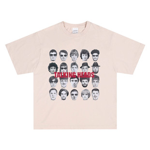 直喷摇滚Talking Heads传声头像乐队印花T恤宽松男女重磅做旧短袖