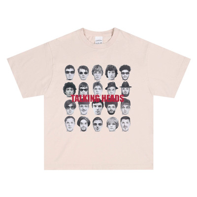 直喷摇滚Talking Heads传声头像乐队印花T恤宽松男女重磅做旧短袖