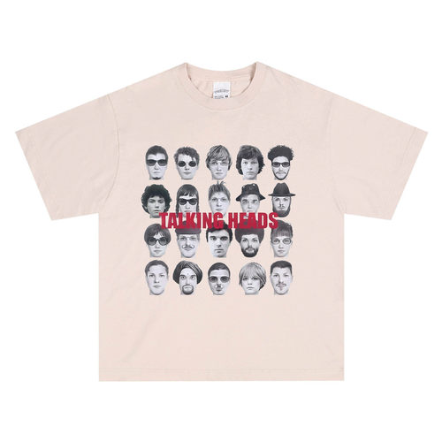直喷摇滚Talking Heads传声头像乐队印花T恤宽松男女重磅做旧短袖