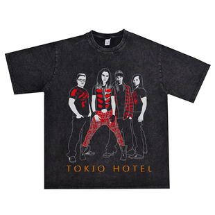 德国流行情绪硬核摇滚Tokio Hotel东京旅馆乐队T恤水洗做旧男女