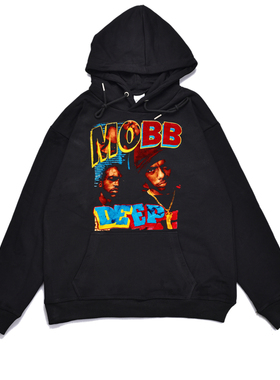 数码直喷硬核说唱Mobb Deep嘻哈二人组合印花卫衣宽松连帽外套男