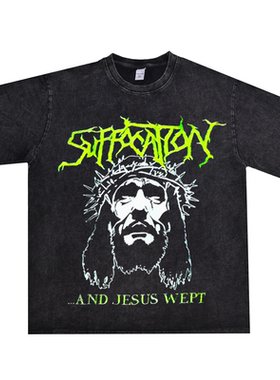 欧美技术死亡金属摇滚Suffocation窒息乐队印花T恤水洗做旧男女