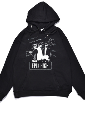 韩国Hip-Hop组合Epik High에픽하이乐队印花宽松卫衣连帽男女外套