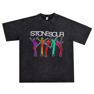 数码直喷重金属摇滚STONE SOUR石酸乐队印花T恤短袖宽松水洗做旧