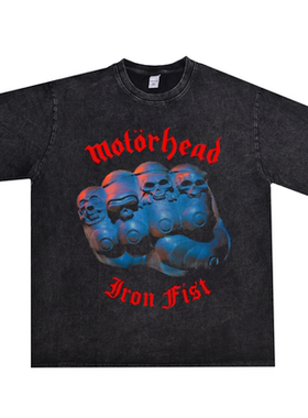 直喷重金属新浪潮Motorhead摩托头摇滚乐队做旧T恤宽松重磅纯棉