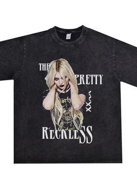 The Pretty Reckless泰勒·摩森Taylor 水洗做旧印花T恤短袖男女