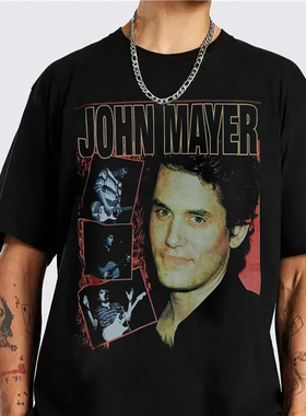 歌手约翰·梅尔John Mayer囧妹摇滚印花潮流T恤短袖宽松纯棉重磅
