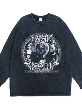 数码直喷属摇滚Napalm Death乐队印花长袖T恤重磅纯棉嘻哈男女