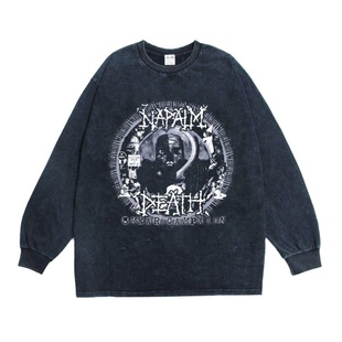 数码直喷属摇滚Napalm Death乐队印花长袖T恤重磅纯棉嘻哈男女