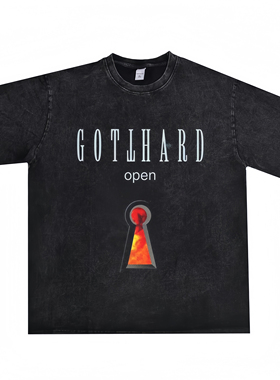 喷印摇滚gotthard乐队短袖印花短袖T恤宽松重磅纯棉美式复古嘻哈