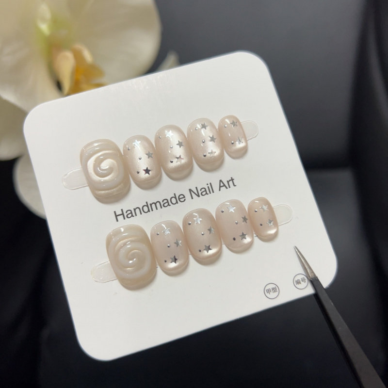 【银色星空】温柔裸色银星螺旋珍珠光泽猫眼清新甜妹风手工穿戴甲,彩妆/香水/美妆工具,穿戴甲/甲片,淘宝优惠券,粉丝福利购,淘宝优惠卷