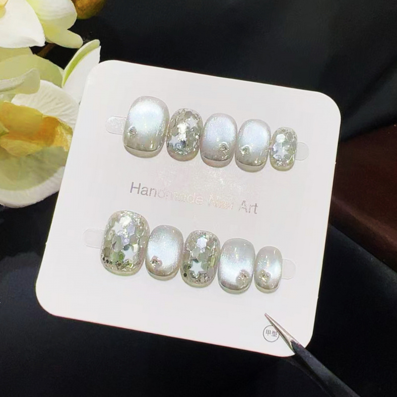 银霜冷冽清冷风玻璃珠魔镜穿戴甲