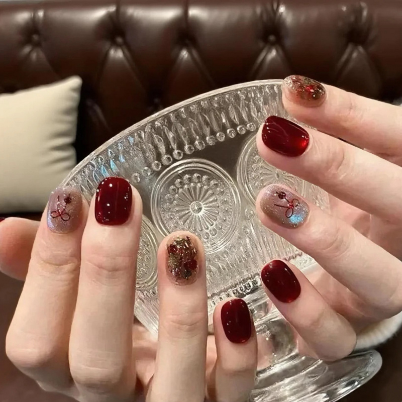 秋冬酒红蝴蝶结闪棕显白甲