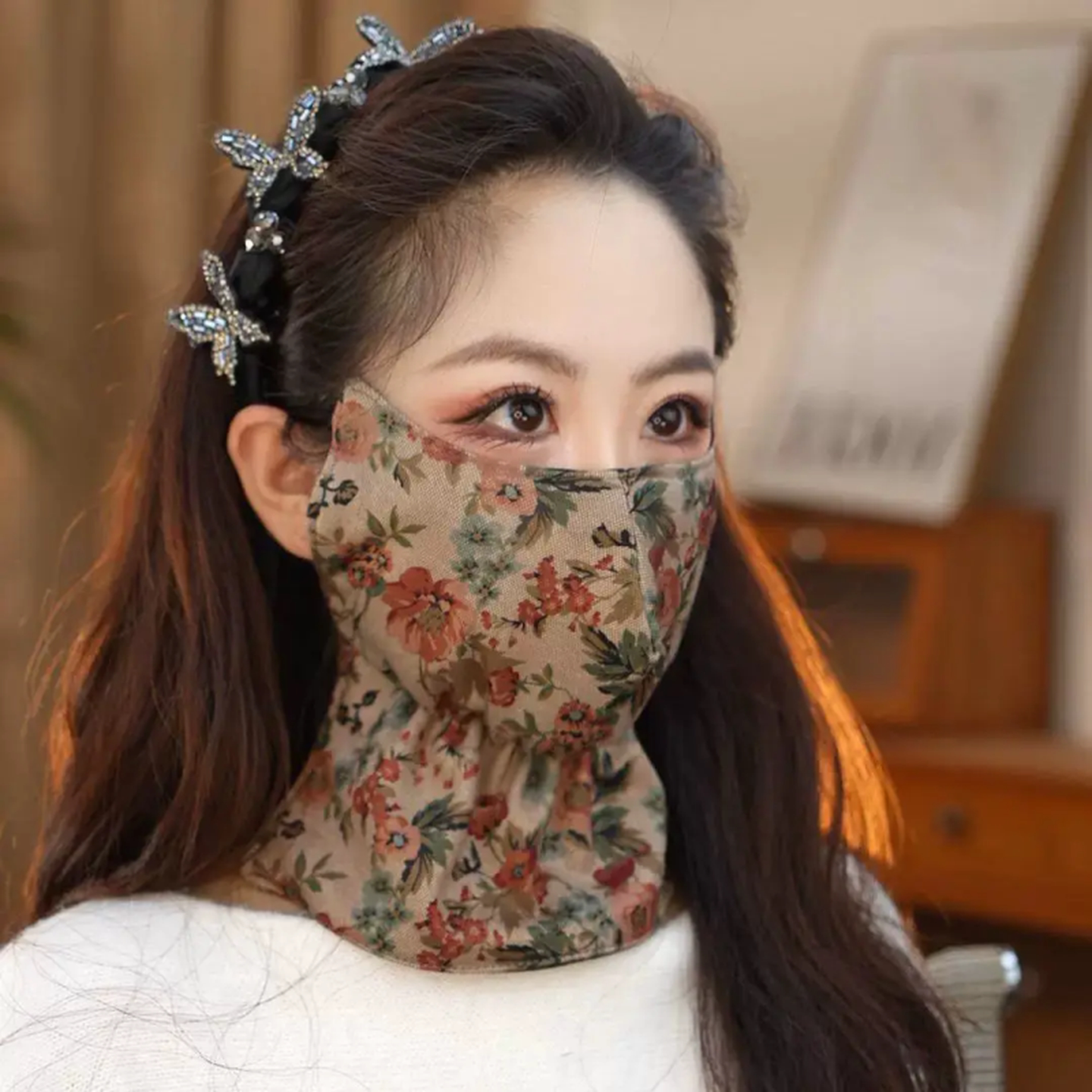 口罩女士冬季保暖骑行防风防寒不勒耳加厚面罩可水洗时尚护脖复古