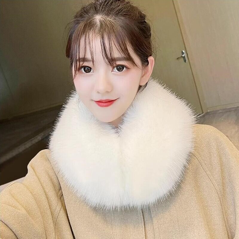 毛绒围脖冬季加厚仿皮草狐狸毛女棉服大衣保暖围巾白色毛领子单买