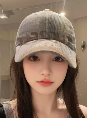 美式复古字母灰色棒球帽女高级感宽檐大头围显脸小百搭鸭舌帽子男