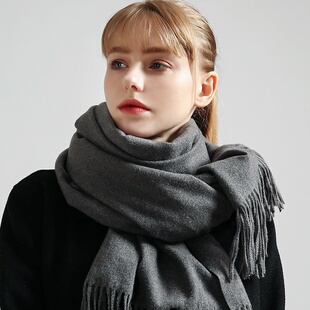 紫色围女秋冬季蓝色仿羊绒披肩薄款高级感中国红保暖两用围脖高档