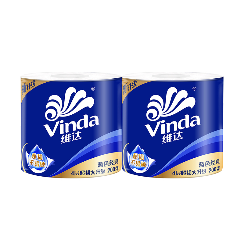 维达有芯卷纸200克2卷蓝色经典4层加厚纸巾卫生纸卷纸家用实惠装