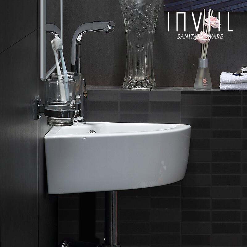 INVIIL挂墙式洗脸盆阳台卫生间洗手盆小户型转角洗手盆迷你三角盆