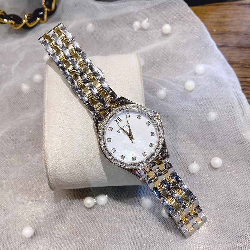 代购正品Bulova宝路华时尚气质镶钻珍珠贝母套装石英女手表