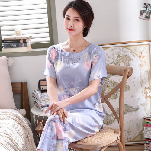 中老年夏季绵绸短袖睡衣女大码可外穿妈妈装棉绸套装家居服人造棉 - 封面