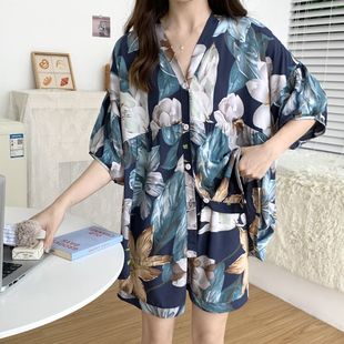 纯棉绸可外穿人造棉家居服 夏季 新款 甜美睡衣女生套装 胖MM日系短袖