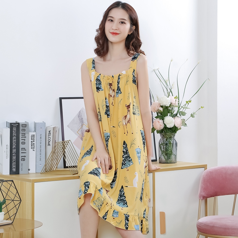 夏季韩版人造棉睡裙可爱性感棉绸吊带女睡裙清新大码学生家居服