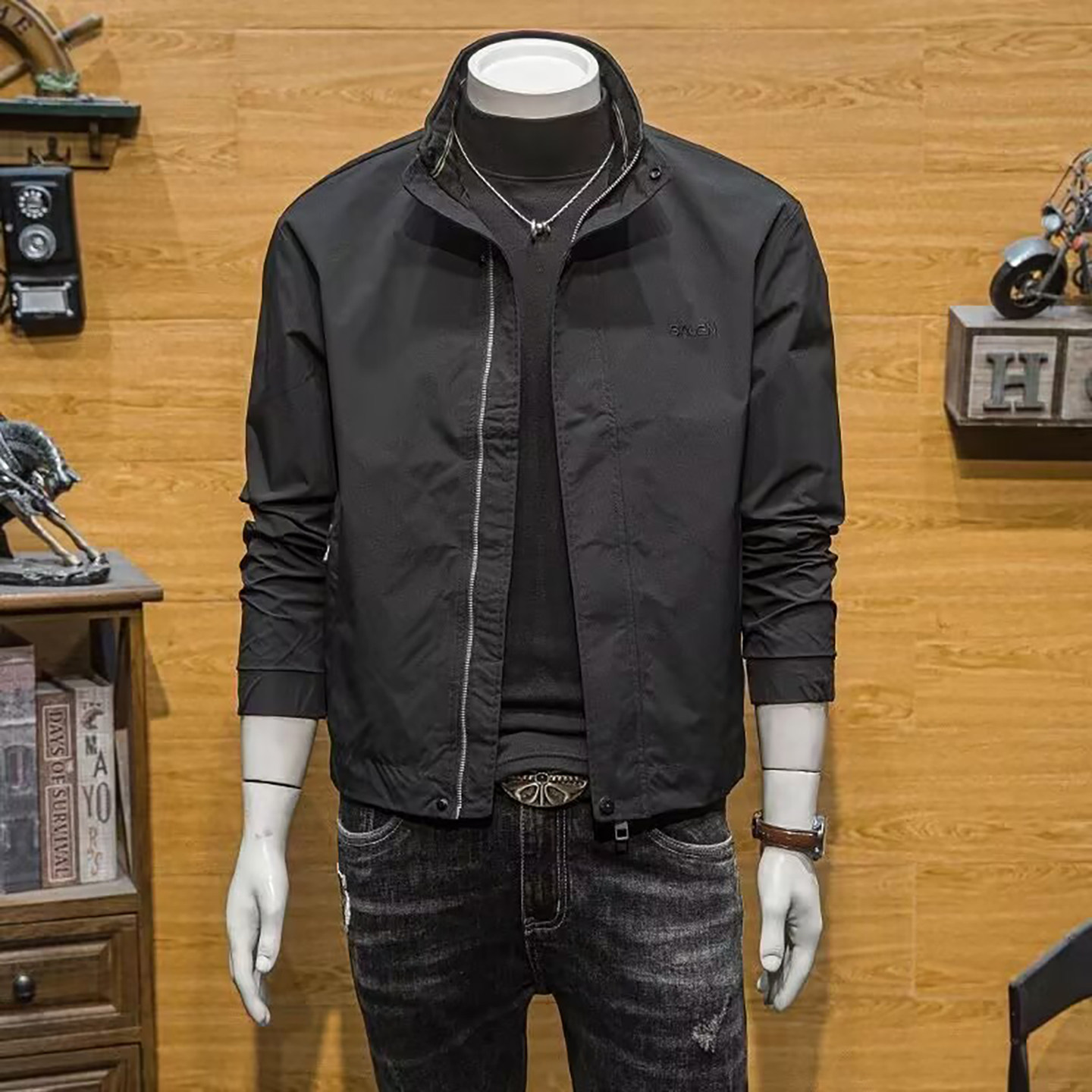 宏嫩男装轻奢潮牌飞行员工装外套春秋季男士短款时尚立领夹克上衣