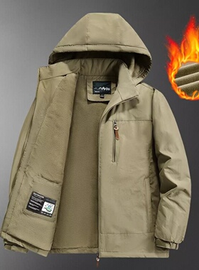 维乾男装加绒防风防水冲锋衣2025新款秋冬男士派克服保暖连帽棉袄