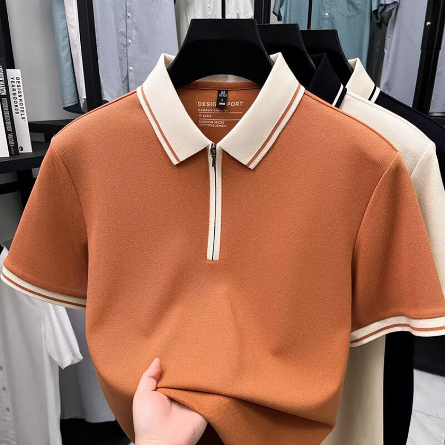 宏嫩男装高档轻奢拼色翻领Polo衫夏季男士透气短袖T恤休闲体恤衫