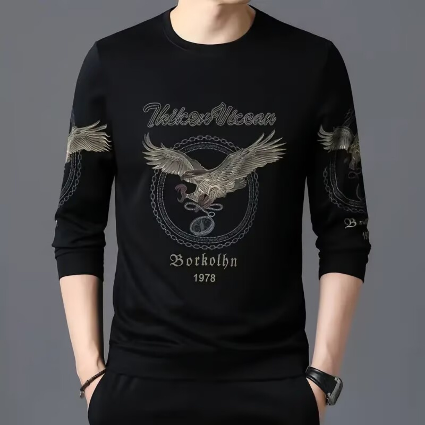 点击率精选男装欧货雄鹰长袖T恤冬季男士款时尚卫衣休闲圆领上衣