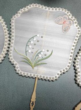 团扇蚕丝扇配饰半面花边
