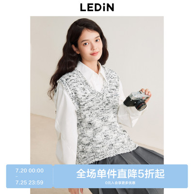 乐町花纱V领针织背心女2