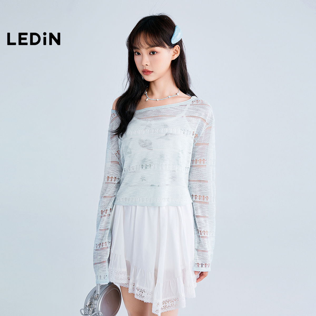 【商场同款】乐町镂空宽松针织衫夏季空调小衫宽松罩衫C1EEF2411