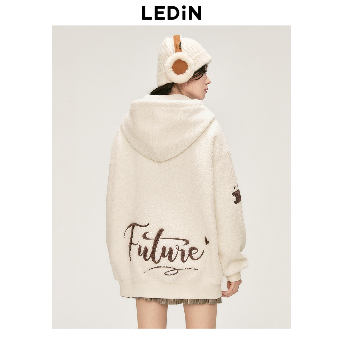 乐町颗粒绒连帽卫衣女秋冬新款oversize套头衫宽松上衣