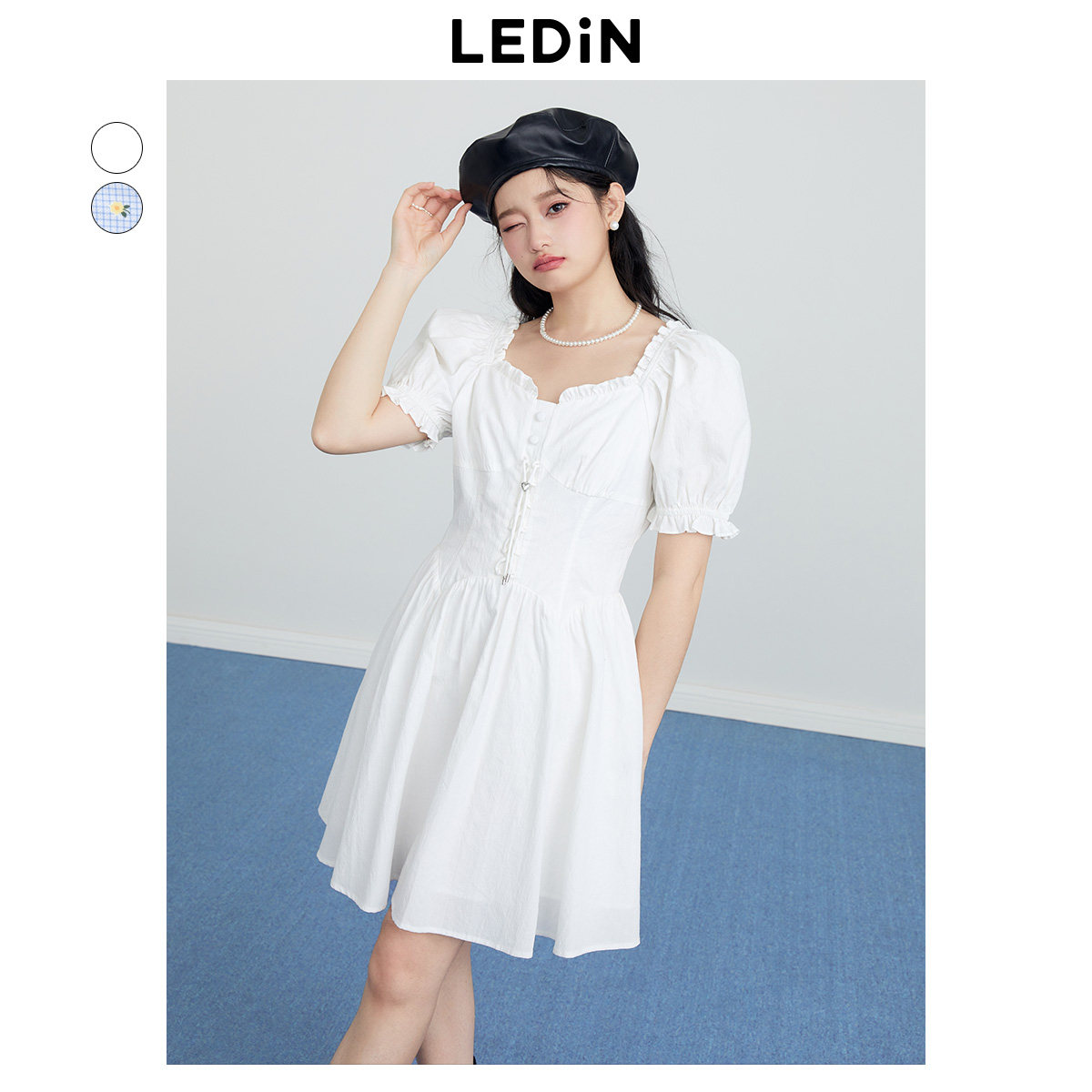 【清仓】乐町甜美绑带碎花连衣裙秋季法式小白裙温柔方领短裙