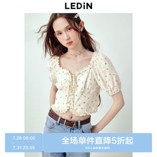 精致上衣 乐町甜美浪漫感碎花雪纺衫 女夏季 新款 绑带设计感修身