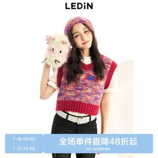 新款 馬甲女C2EFE12 背心春季 樂町V領(lǐng)撞色短款