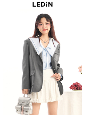 乐町春季新款甜美质感气质灰色西装C1BAE1502