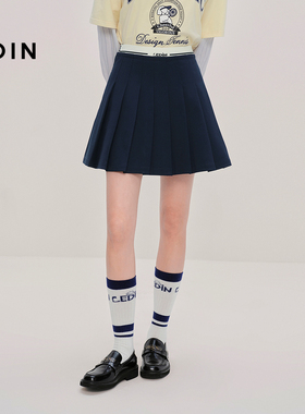 【商场同款】乐町松紧腰撞色百褶裙秋季新款A字半身裙C2GEF3311