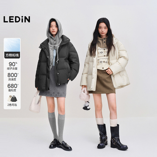 乐町一手长面包羽绒服女装2025年冬季新款可脱毛线帽肌理感超轻暖