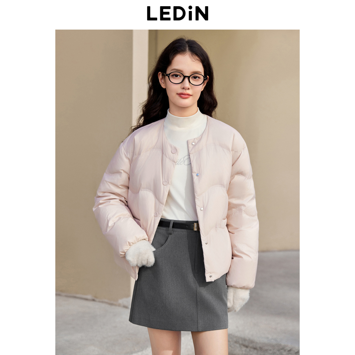 乐町无领宽松羽绒服女20